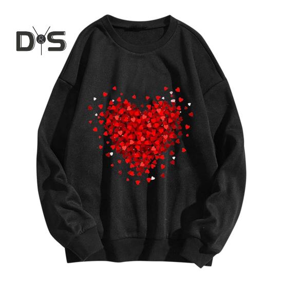 Женская толстовка с капюшоном на День святого Валентина, женская толстовка с принтом в виде сердца, круглый вырез, длинный рукав, свободный пуловер, топы