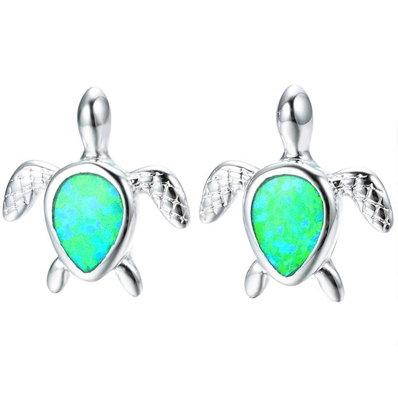 Cute Sea Turtle Stud Earrings For Women Fashion Imitation Blue Fire Opal Stud Earrings For Women Wedding Band Jewelry Gifts