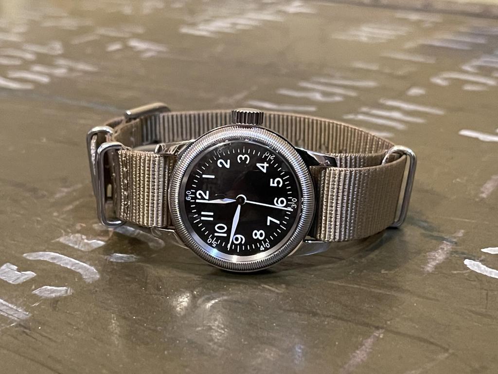 Military Watch TYPE 12H Black Dial Nylon Khaki Color NATO Strap [M.R.M.W.] Men's A-11 (desert Color)