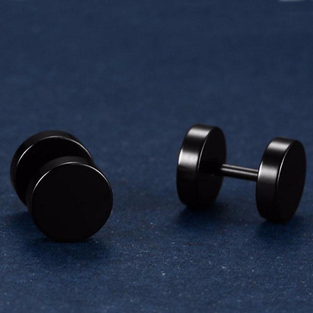 1Pair Unisex Jewelry Stainless Steel Cheater Plugs Earrings Dumbbells Pattern Ear Stud