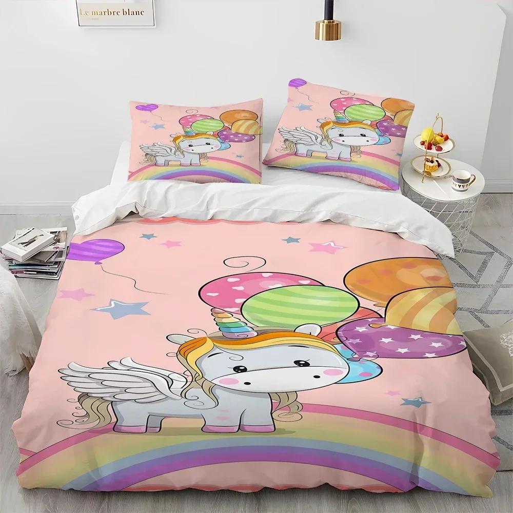 Luxury New 3D Print Unicorn Cute Cartoon Comforter Bedding Set,Duvet Cover Bed Set Quilt Cover Pillowcase,Queen Bedding Set