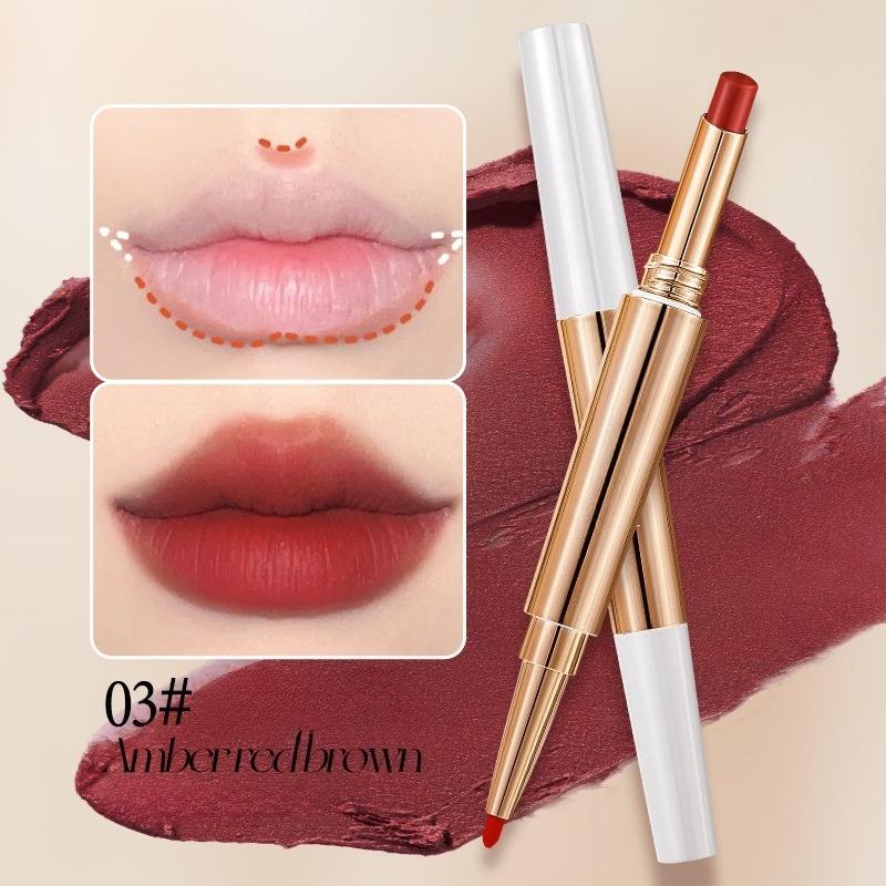 Губная помада с эфирным маслом розы, двухсторонняя, не выцветает, не оставляет следов на чашке, карандаш для губ, бархатно-матовая, освежает цвет лица, косметика для розовых губ