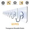 Transparent Seamless Hooks Waterproof And Oil Proof Load-bearing 10kg Metal Wall Hooks For Home Decor Holders Racks Bathroom Kitchen Heavy