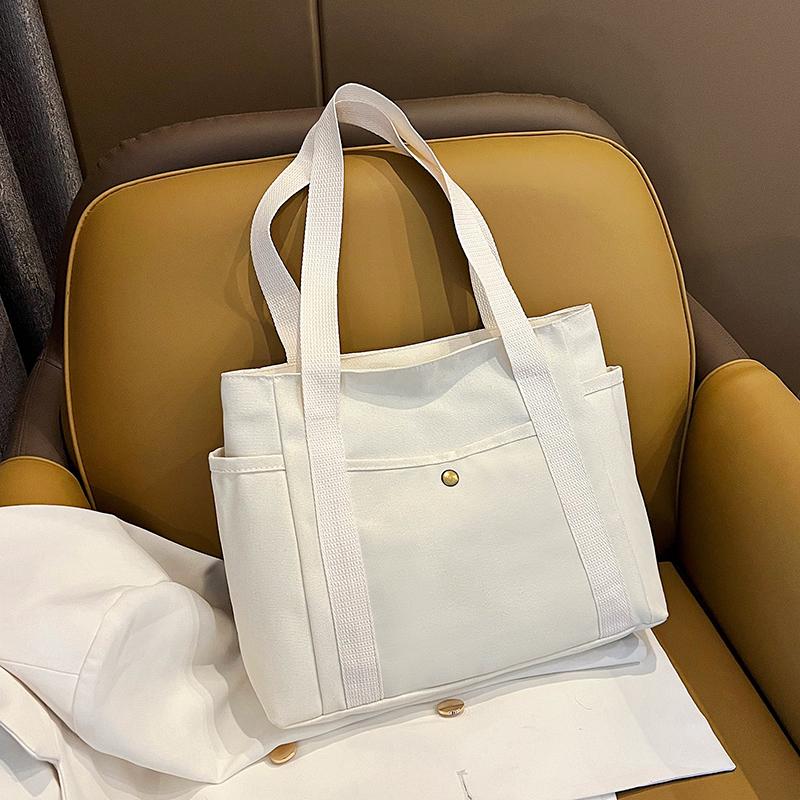 Women Canvas Shoulder Bags College Girl Books Handbag Cotton Cloth Fabric Commuting Zipper Purse Big Tote Ladies Shopping Bag