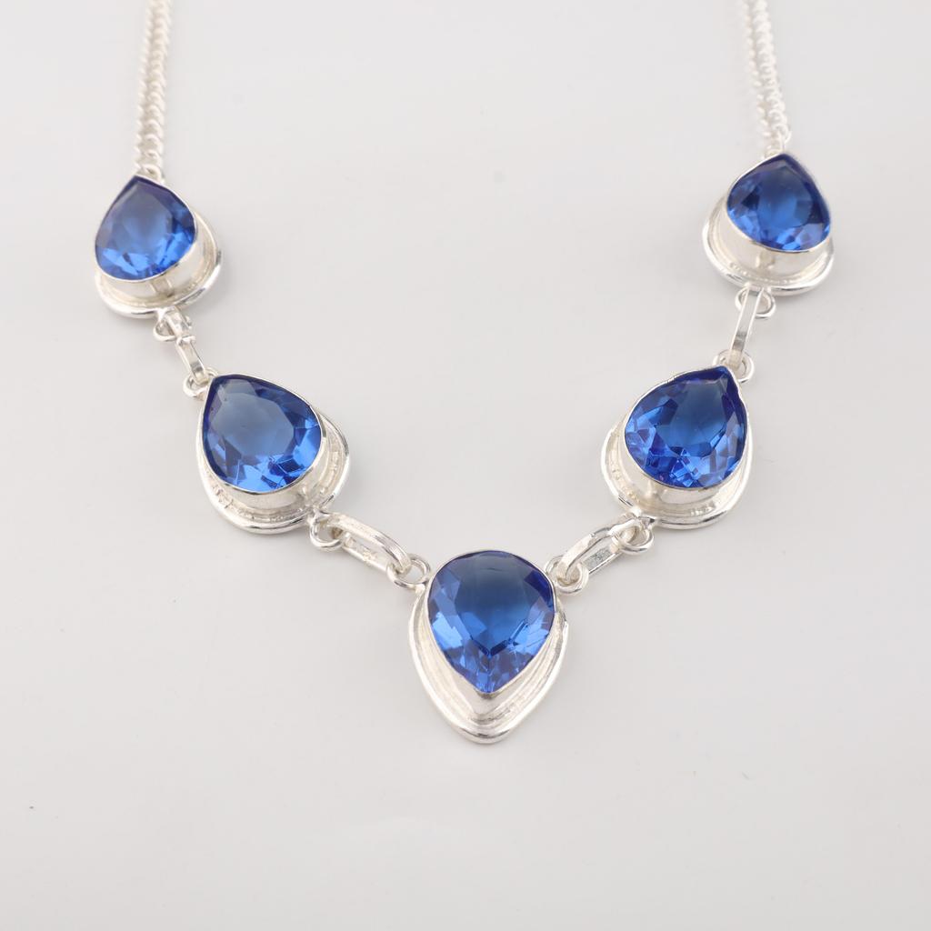 Танзанит Драгоценный Камень Серебряное Ожерелье 925 Стерлинговое Серебро Ручная Работа Ювелирное Ожерелье для Свадьбы RN-1-8