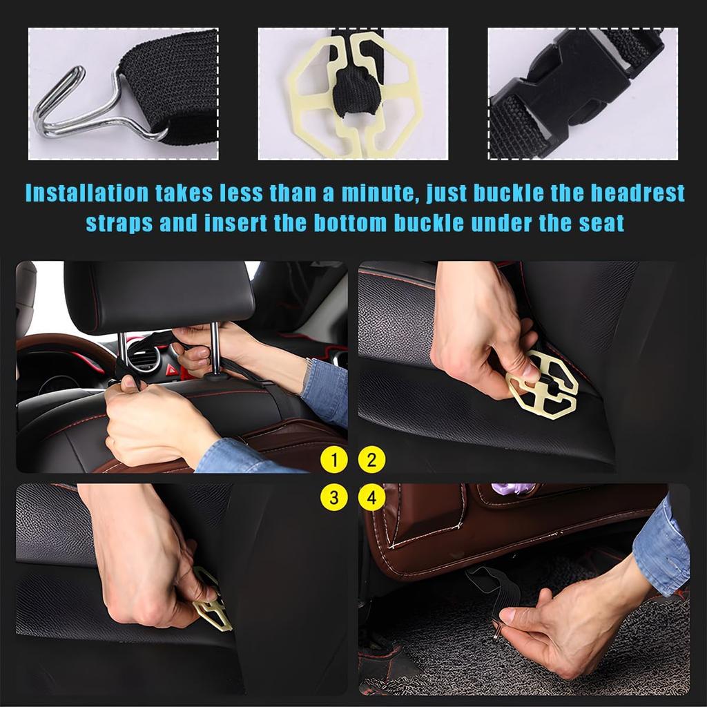 2 PCS Car Seat Back Organizer, Premium Leather Seat Back Protector with Storage Pockets, Waterproof Hanging Vehicle Storage, Universal Car Organizer