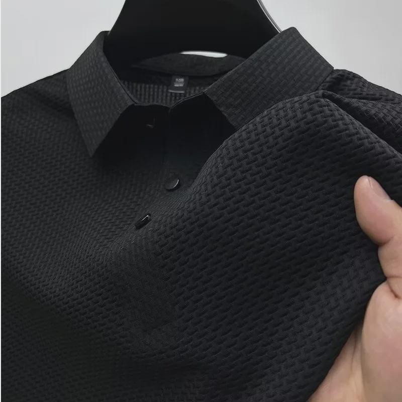 Мужская летняя рубашка-поло Slim Fit 2023 года — однотонная, с коротким рукавом, универсальный верх с воротником