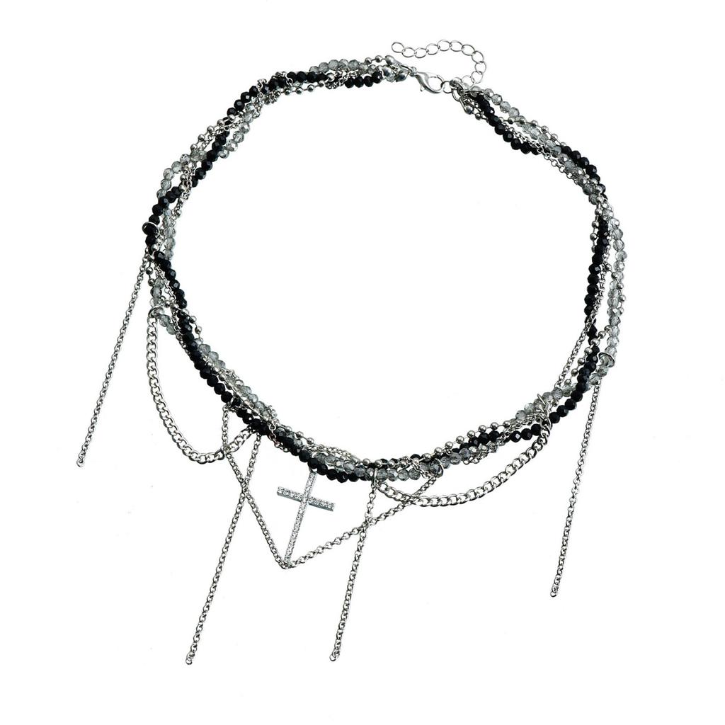 Модное прочное ожерелье из стеклянных кристаллов с крестами, стильными стразами на элегантной цепочке-змейке