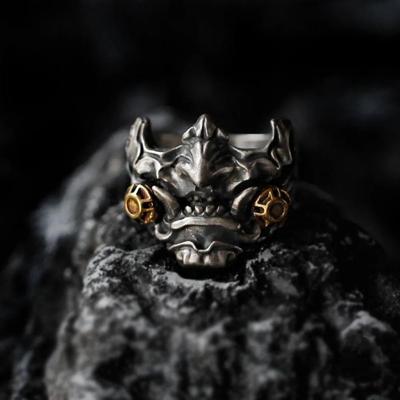 Винтажная киберпанк маска самурая Доминирующие кольца Мужская модная тенденция Механическое будущее Простые ретро аксессуары с индивидуальностью Подарок
