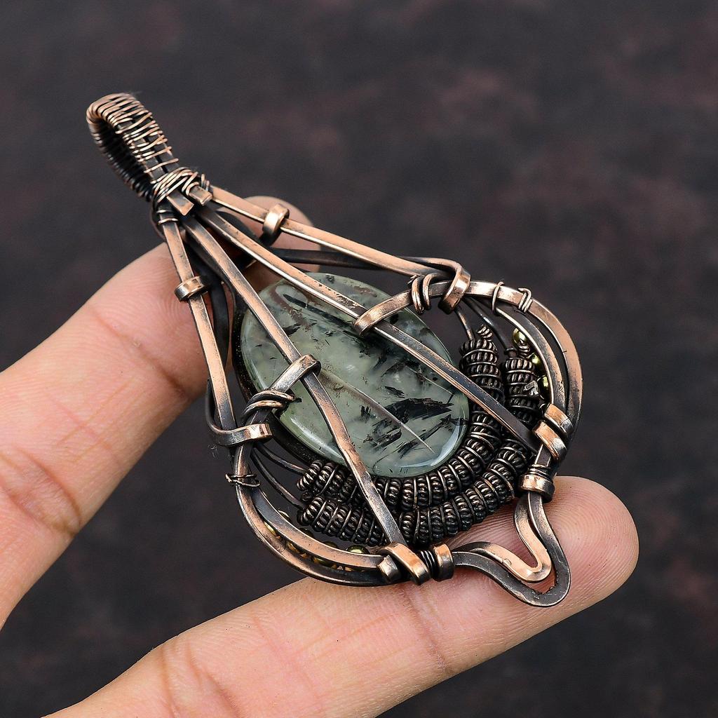 Подвеска из мха и пренита из меди, подвеска из драгоценного камня в проволочной обертке, ювелирное изделие ручной работы в проволочной обертке, совершенно новый кулон, потрясающий подарок из меди для мамы