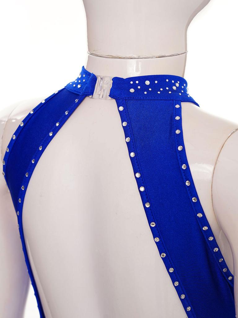 Боди для танцев для девочек со стразами, без рукавов, с открытой спиной и бахромой для выступлений и соревнований по латиноамериканским танцам