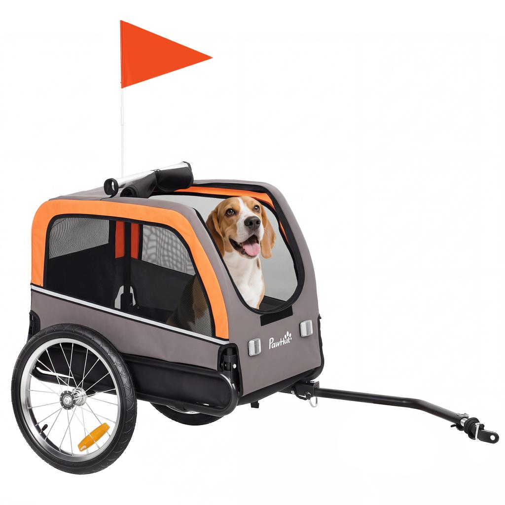 Dog Trailer Foldable Bicycle Trailer with Safety Reflectors for Small Medium-Sized Dogs up to 20 kg Orange