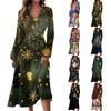 Женское осенне-зимнее повседневное модное длинное платье с v-образным вырезом и длинным рукавом с принтом