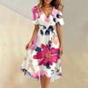 Женское летнее модное расклешенное платье с V-образным вырезом и короткими рукавами с цветочным принтом