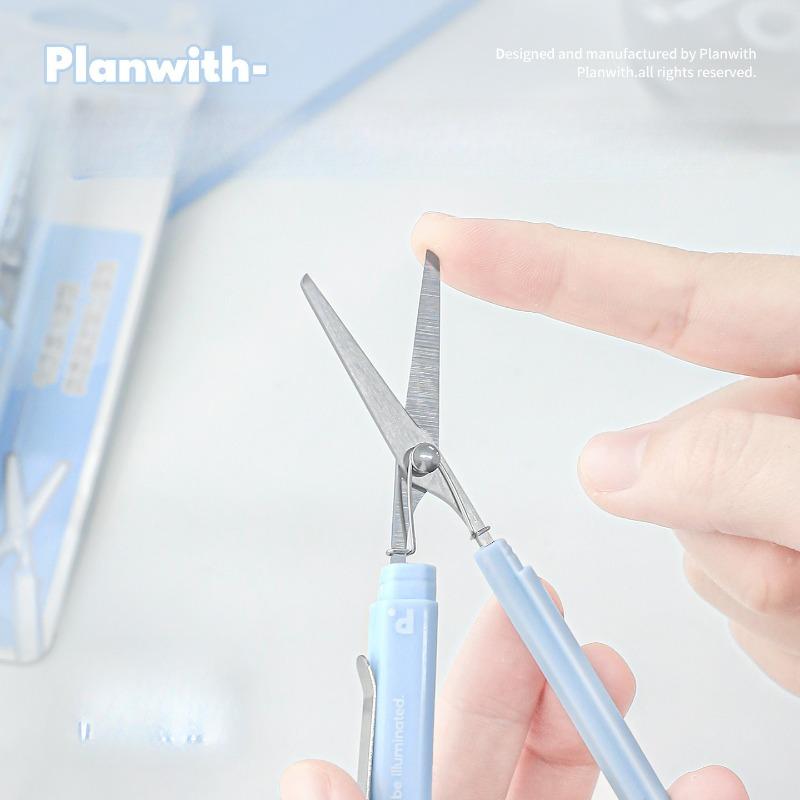 Planwith Friends Plan PLAN Pen Scissors, Portable Mini Rounded Corner Spring Small Scissors Office Paper Cutters