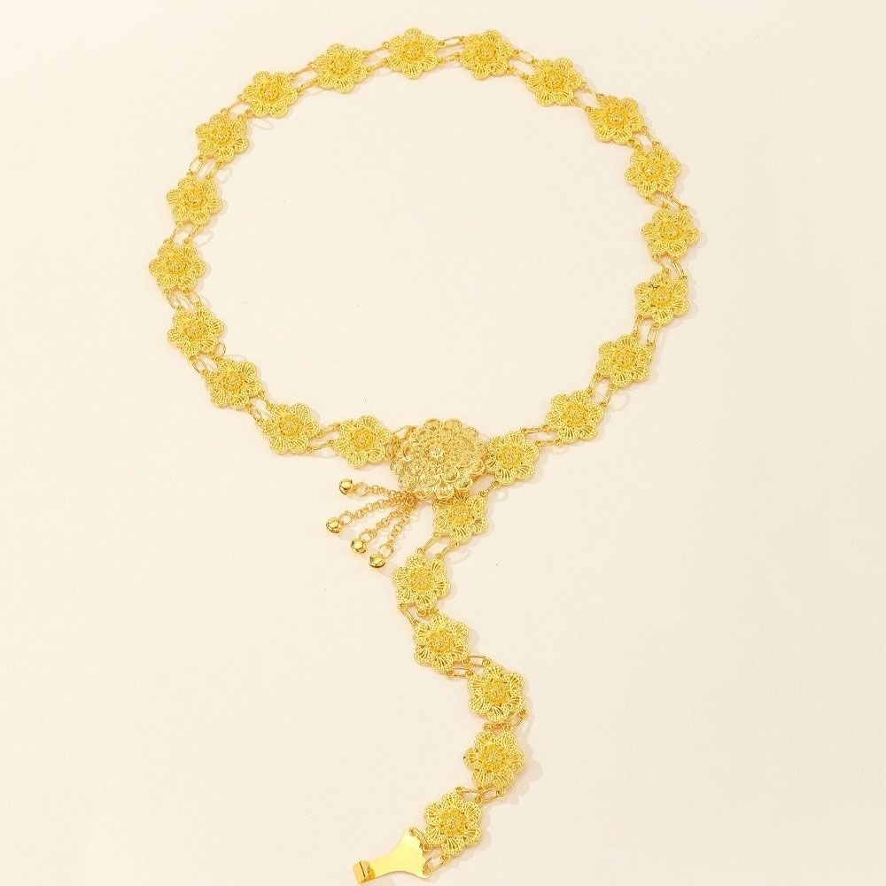 Bell Hollow Out Flower Necklace Metal Dance Dress Belt Chains Thai Belly Waist Chains Women