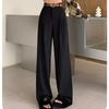 Women Fashion Suit Pants Lady Breathable Baggy High Waist Wide Leg Trousers Lady Straight Leg Gray Classic Office Long Pants