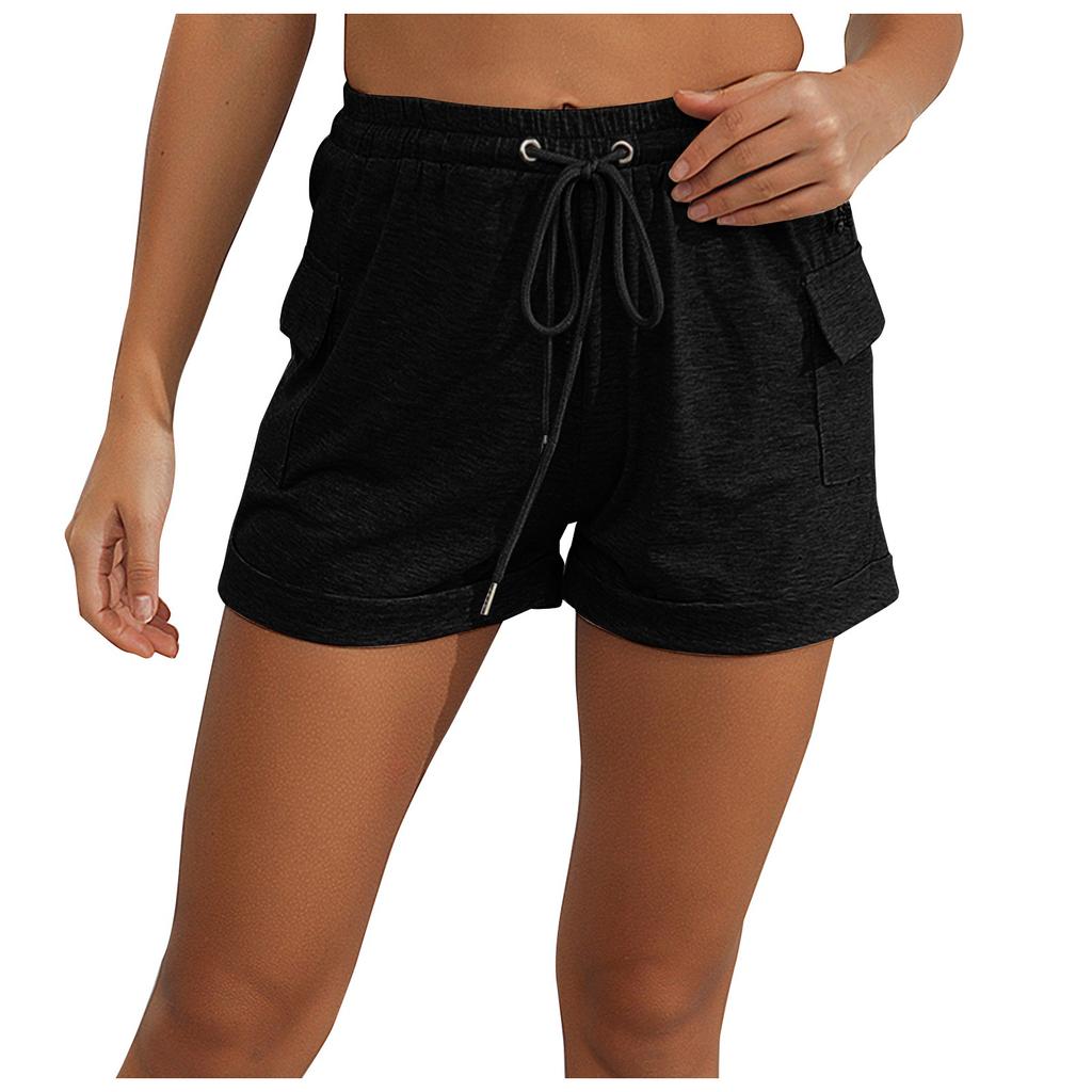 Женские модные эластичные пояса с карманами, однотонные повседневные спортивные шорты, брюки