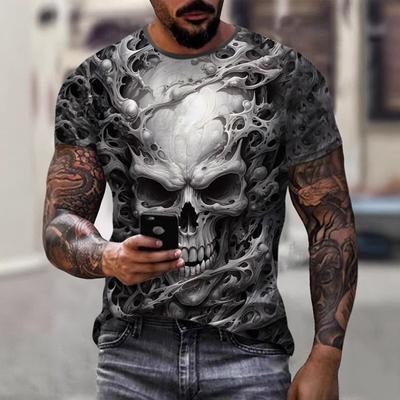 Мужская футболка серии Skeleton с 3D-принтом, модный трендовый принт, с коротким рукавом, повседневный топ с круглым вырезом