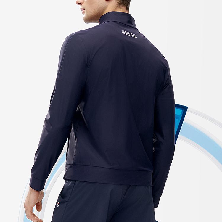 Fila Athletics Solid Color Logo Tennis Professional Sports Knitted Stand Collar Jacket Men Jacket Royal-Blue A11M223501F-NV