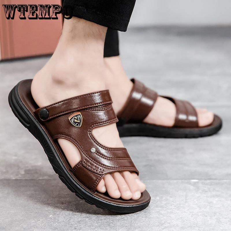 WTEMPO Летние мужские сандалии на толстой подошве, шлепанцы с мягкой подошвой, домашние нескользящие тапочки, модные уличные шлепанцы, пляжная обувь