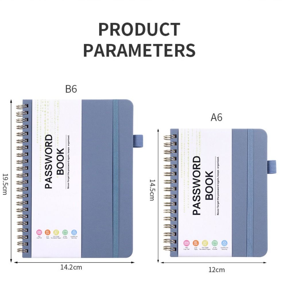 With Alphabetical Tabs Pocket Password Keeper Book Coil Book A6/B6 Size Password Keeper Notebook Portable with Penholder