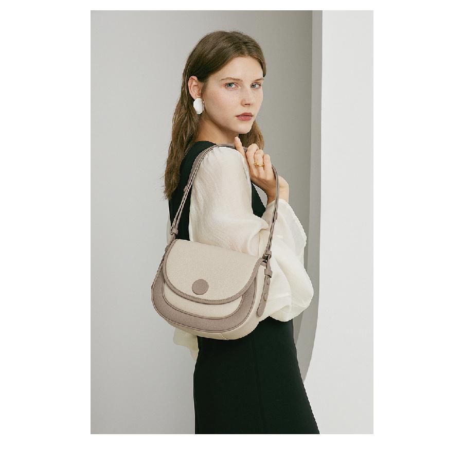 High-end saddle bag for women, 2024 spring/summer new fashion soft leather color-blocking women's bag, shoulder bag, crossbody bag, underarm bag