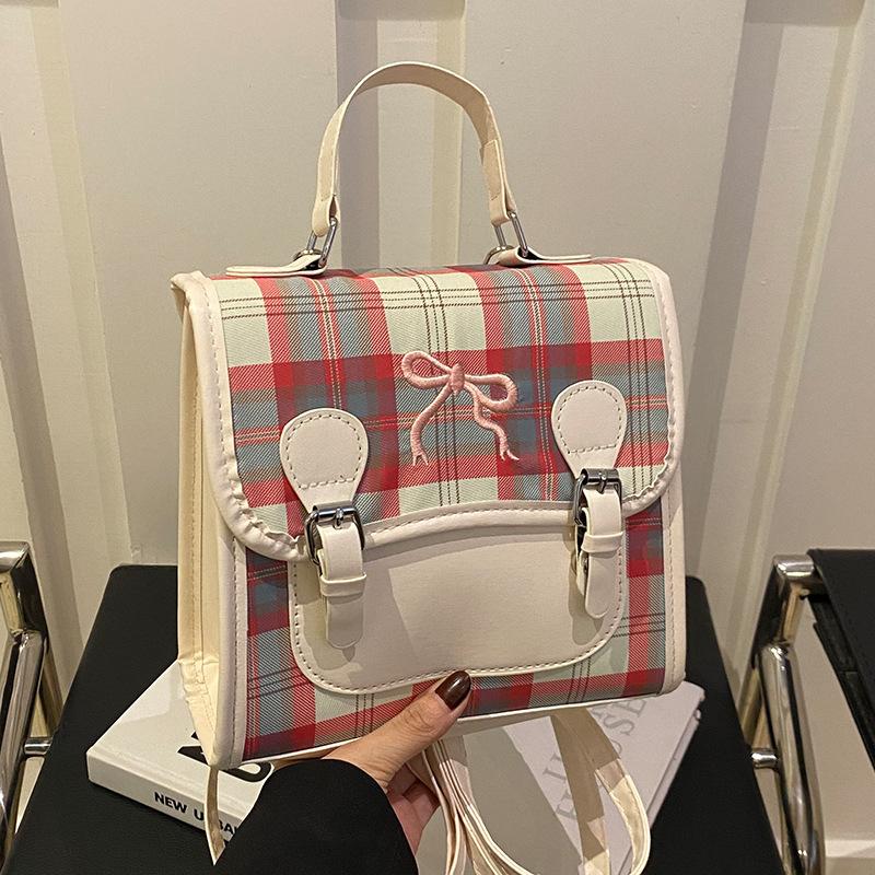 Casual Versatile Niche Plaid Backpack for Women New Style Small Backpack Contrasting Color Mini Handbag