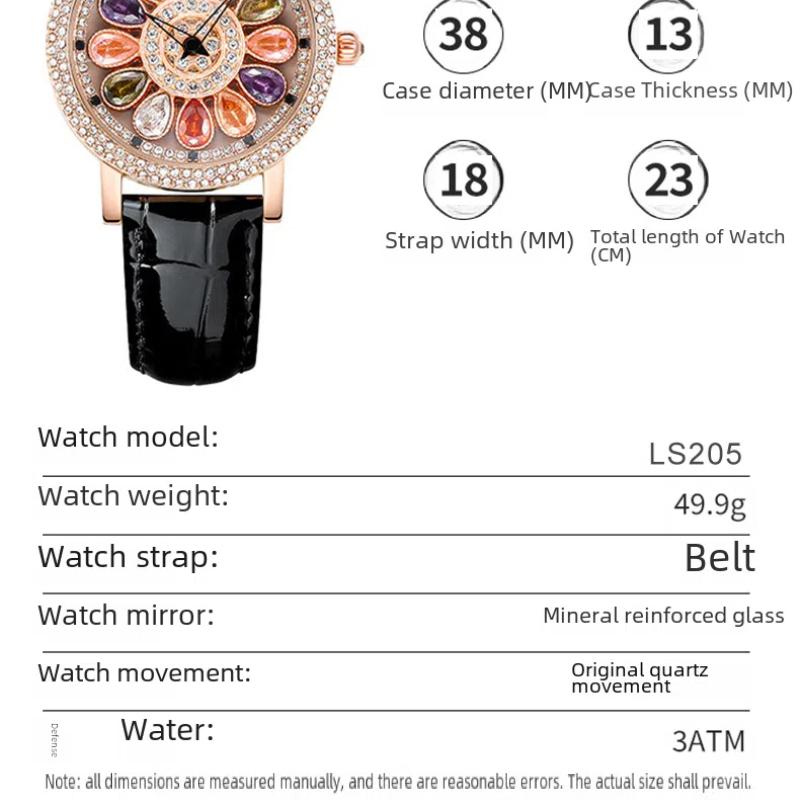 Ladies' Quartz Watch with Rotating Dial Rose Gold Inlaid with Diamonds and Gemstones Fashionable Waterproof Quartz Watch Women's Watch