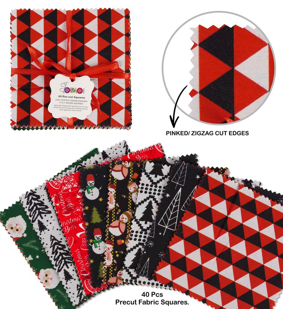 Soimoi Christmas Theme Print Precut 5-inch Cotton Fabric Quilting Squares Charm Pack DIY Patchwork Sewing