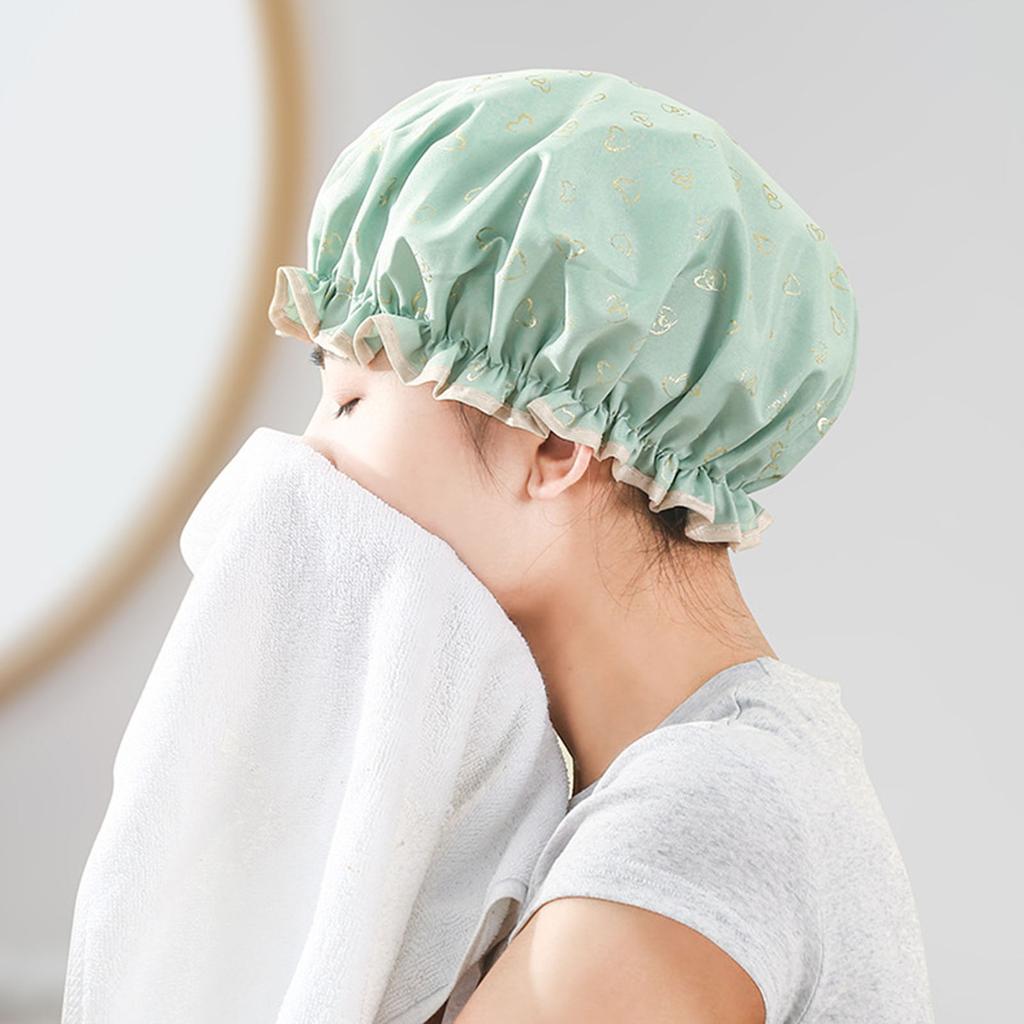 Двойная шапочка для душа Водонепроницаемая шапочка для волос Горячая золотая напечатанная териленовая хлопковая шапочка для душа для купания женщин
