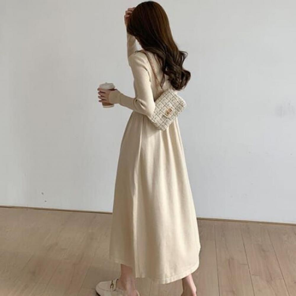 Navava Women Ribbed Mock Neck Long Sleeve Knit Dress No822