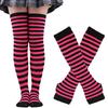 Winter Socks Gloves Set Striped Keep Warm Regular Fit Solid Color High Socks Arm Sleeves Set for Daily Wear