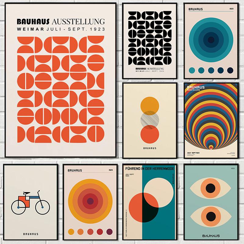 Абстрактный оранжевый геометрический постер в стиле Баухаус Поп-арт Рассвет и велосипед Принты для стен для современной гостиной, общежития, домашнего декора