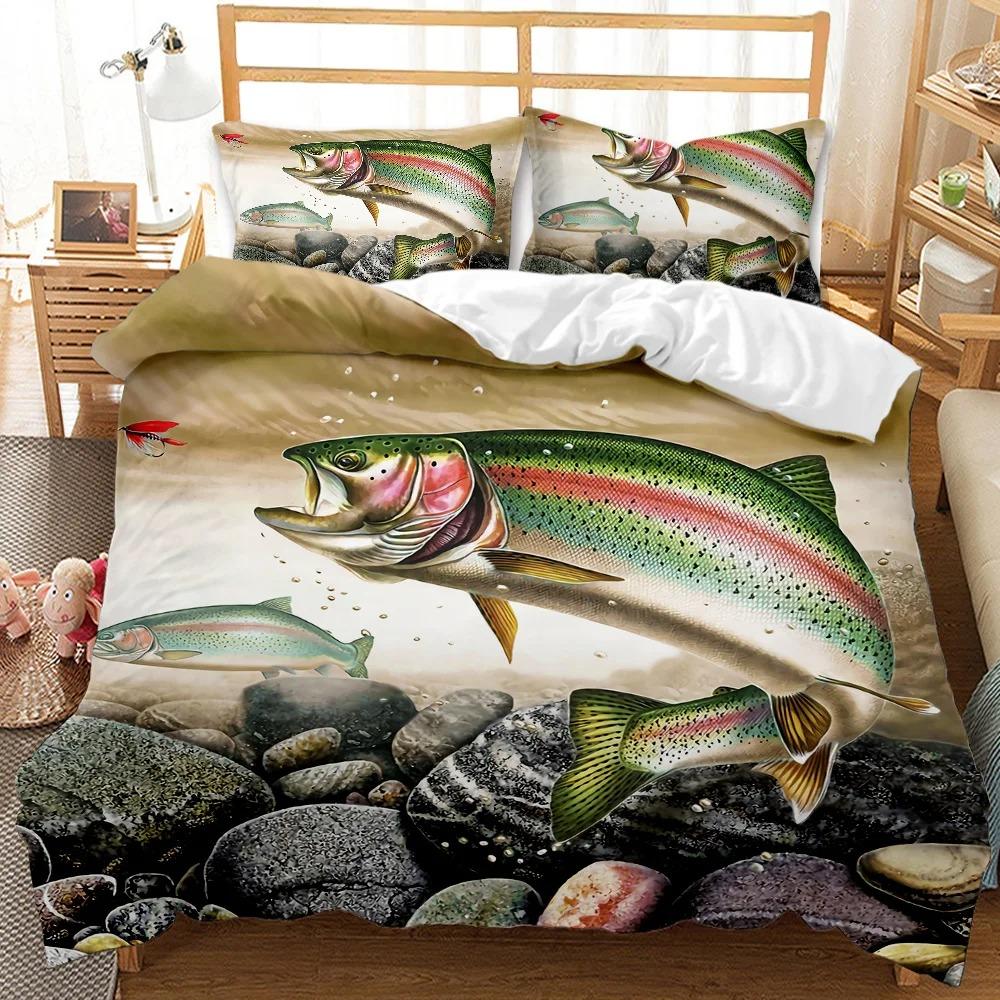 3D Printed Big Pike Fishing Hunting Bedding Set Fishing Duvet Cover Double Twin Full Queen King Adult Kids Bedclothes Quilt Cove