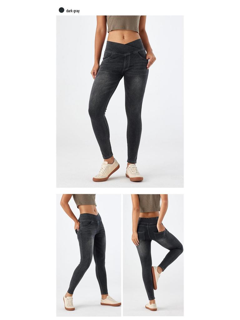 Женские узкие джинсы с завышенной талией и дизайном в виде кошачьих ушек, корректирующие фигуру