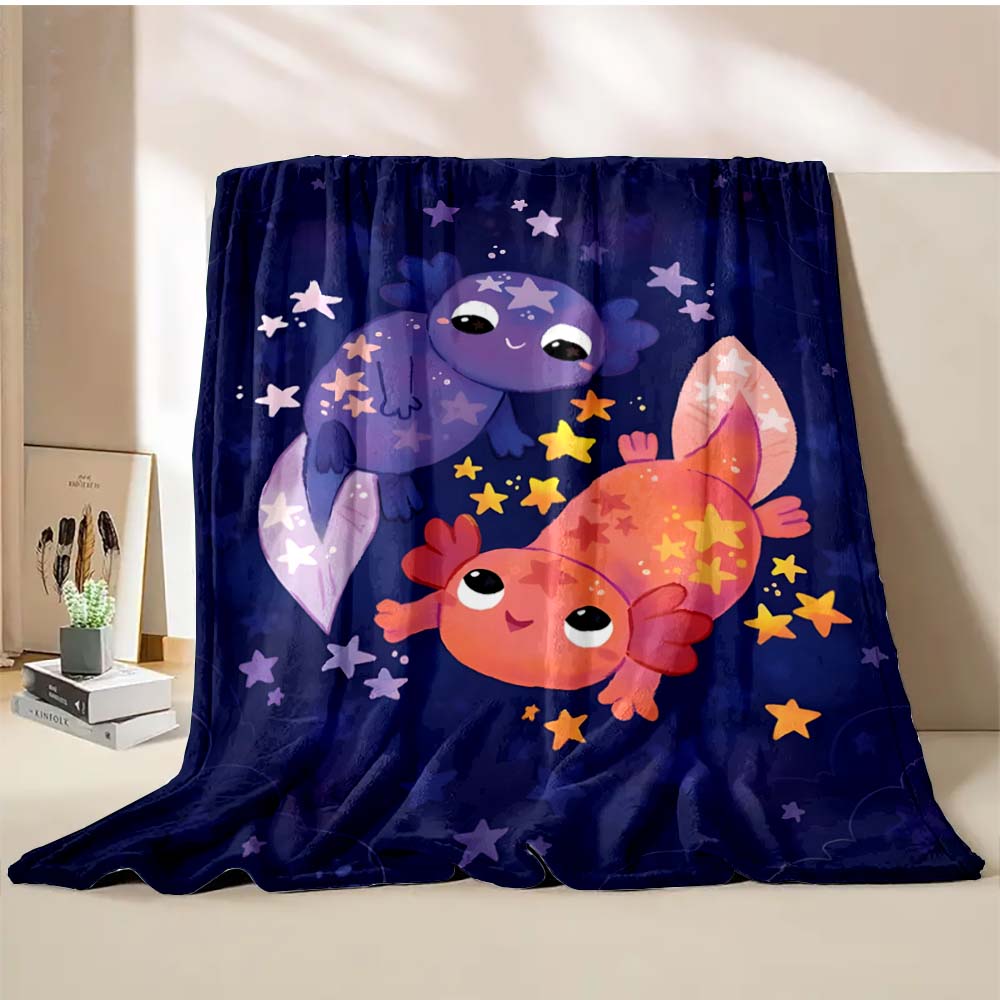 6 Sizes Cute Axolotl Printed Blanket Warm Soft and Comfortable Home Travel Blanket Sofa Bedding Cover Blanket Kids Gamer Gift