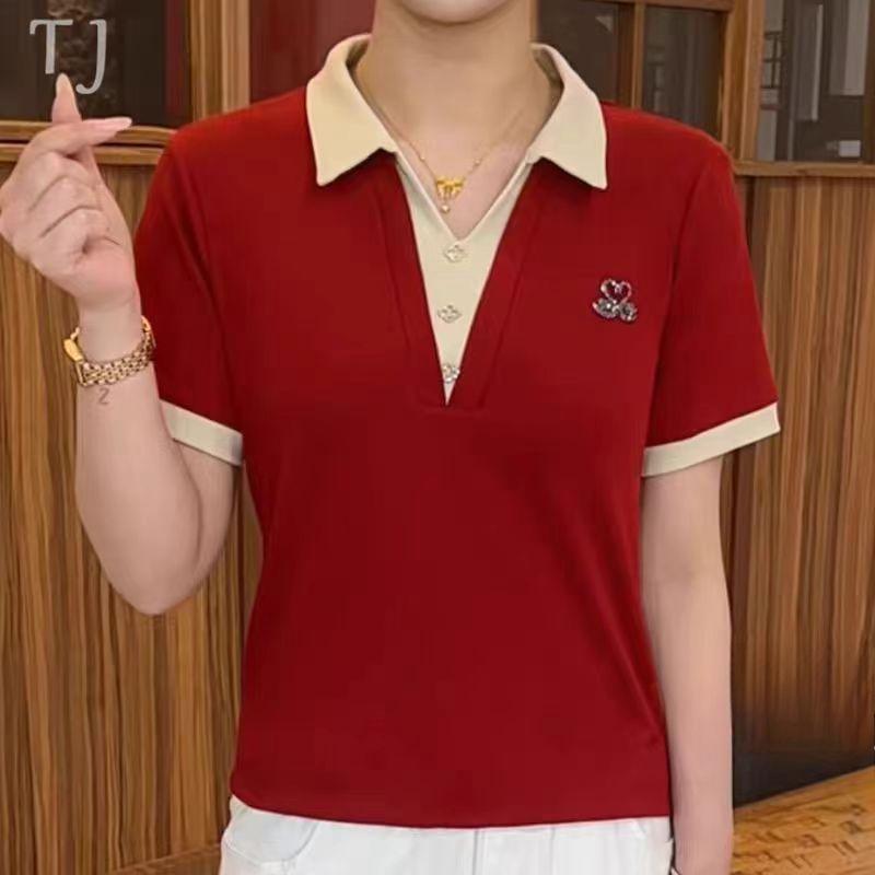 Новая летняя женская футболка с короткими рукавами Temperament Contrasting Shirt для женщин Повседневный и универсальный тонкий топ для женщин