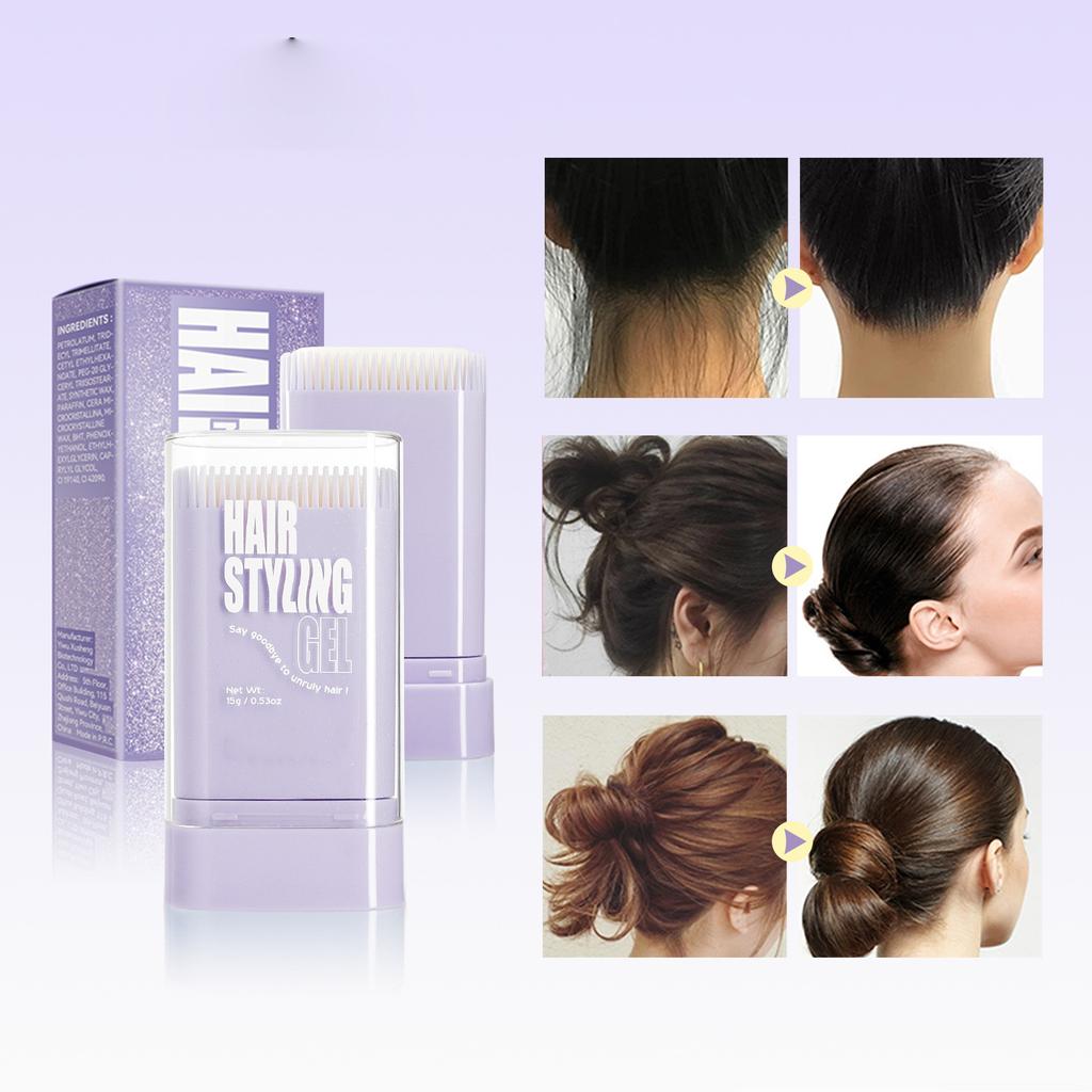 Hair Styling Wax Stick with Built-in Comb for Flyaways and Frizz Control, Hair Balm Gel for Smooth Edges and Manageable Hair