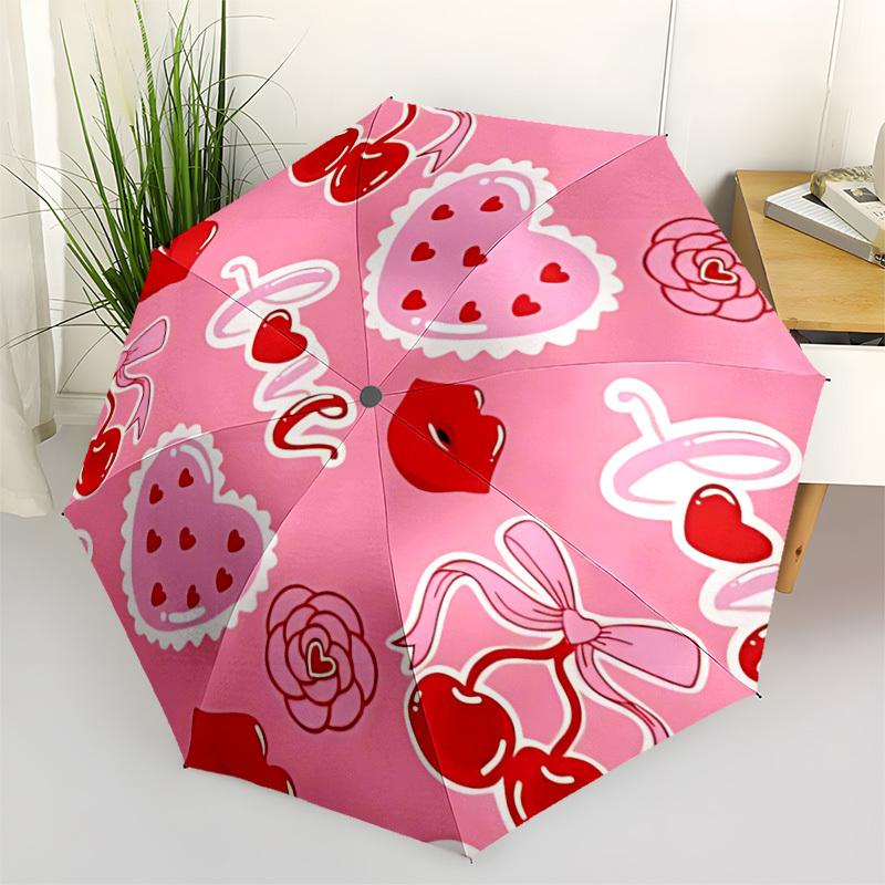 1PC Love Hearts Automatic Windproof Umbrella 8 Rib Portable Folding Black Iron Frame for Outdoor, Beach, Travel, Beach Umbrella,S37