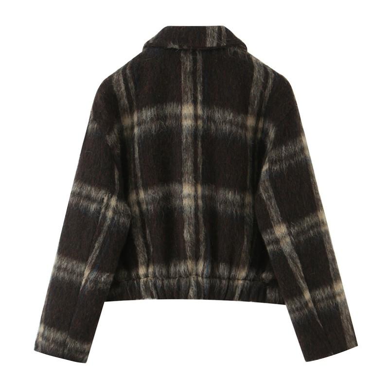 Womens Fashion Simple Plaid Jacket Casual Versatile Outerwear Fall Coat