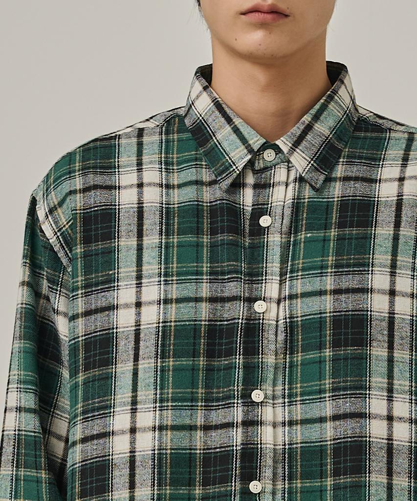 ANALOG MOOD Flannel Semi-Check Shirt (Green)