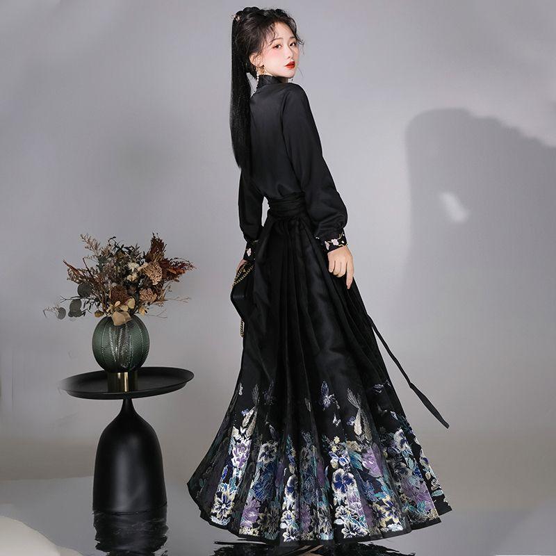 Оригинальная китайская женская рубашка в стиле династии Мин в стиле ханьфу со стоячим воротником и юбкой с лошадиным лицом