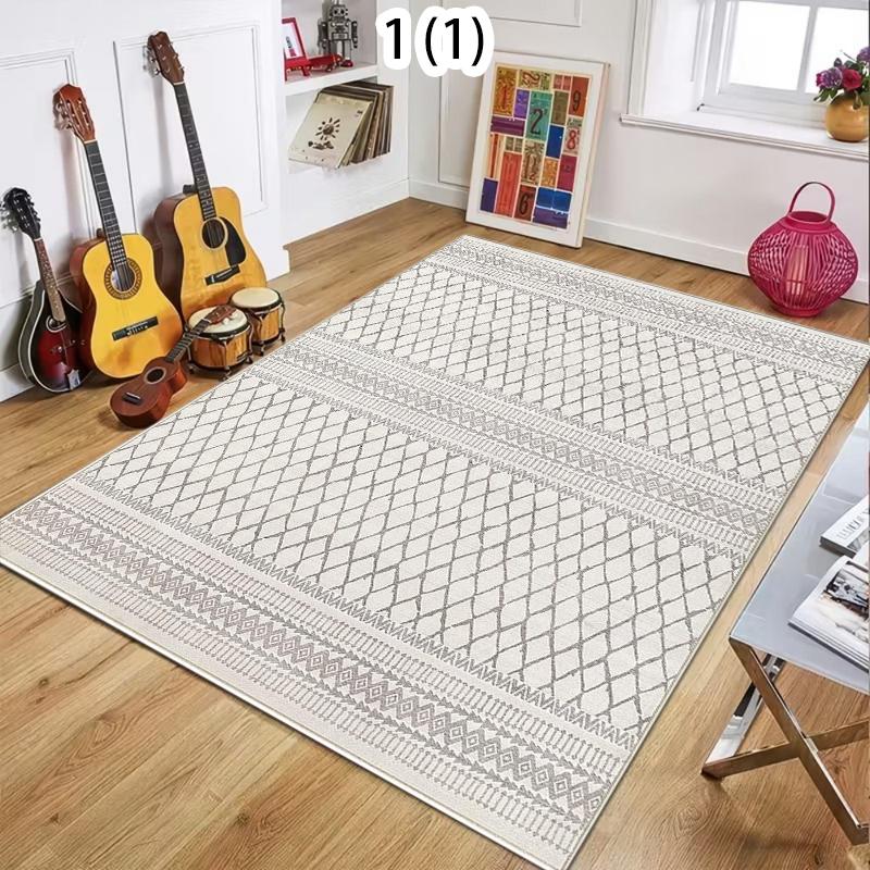Minimalist Light Gray Tribal Print Rug Soft Non-Slip Washable Area Carpet Southwestern Striped Floor Mat for Living Room Bedroom