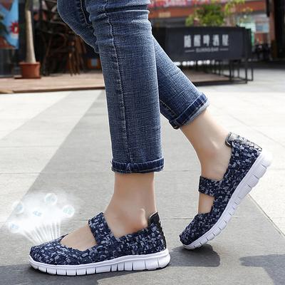 Большой размер дышащая плетеная эластичная лента ручной работы обувь женские туфли одинарки большой размер плоская подошва повседневная обувь для мамы тренд