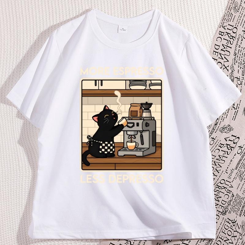 Vintage Cat Coffee Tshirt Funny Graphic Tee Unisex Women Causal Shortsleeve Unisex T Shirts Soft Breathable Cotton Clothes Tops