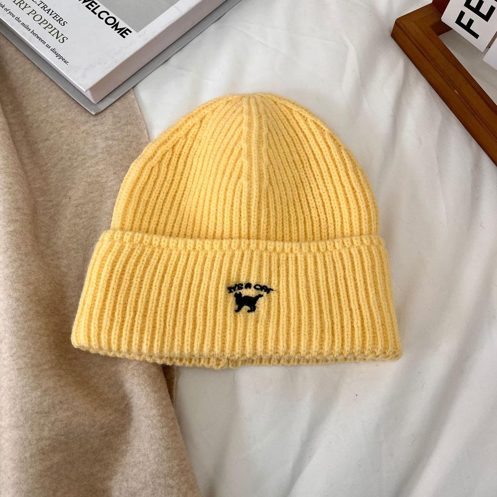 Шапка женская осенне-зимняя универсальная вышитая шапка с изображением котенка большая голова маленькая вязаная шапка модная теплая шерстяная холодная шапка