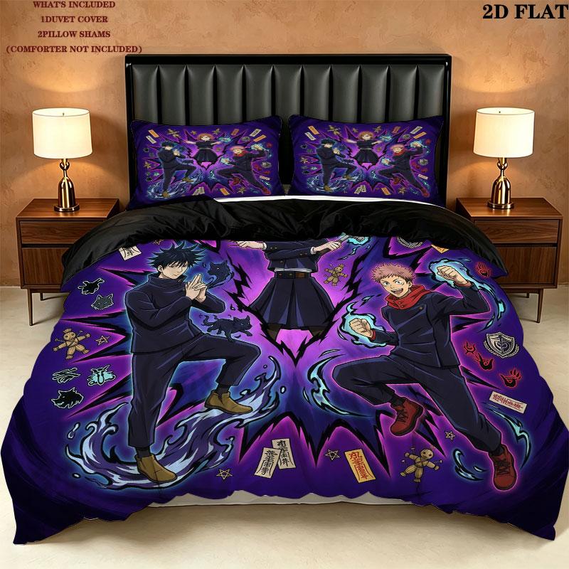 Jujutsu Kaisen Pattern Bedding Quilt Set Quilt Cover Pillowcase Home Birthday Gift(1 * duvet cover + 2 * pillowcase, without core)