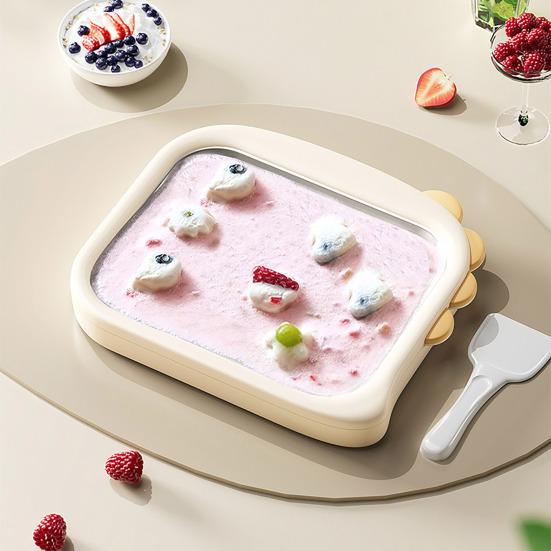 Kids Ice Cream Maker Stainless Steel Freezing Yogurt & Sorbet Machine with 2 Scrapers No-Electricity DIY Homemade Rolled Ice Cream Kit for Family Fun