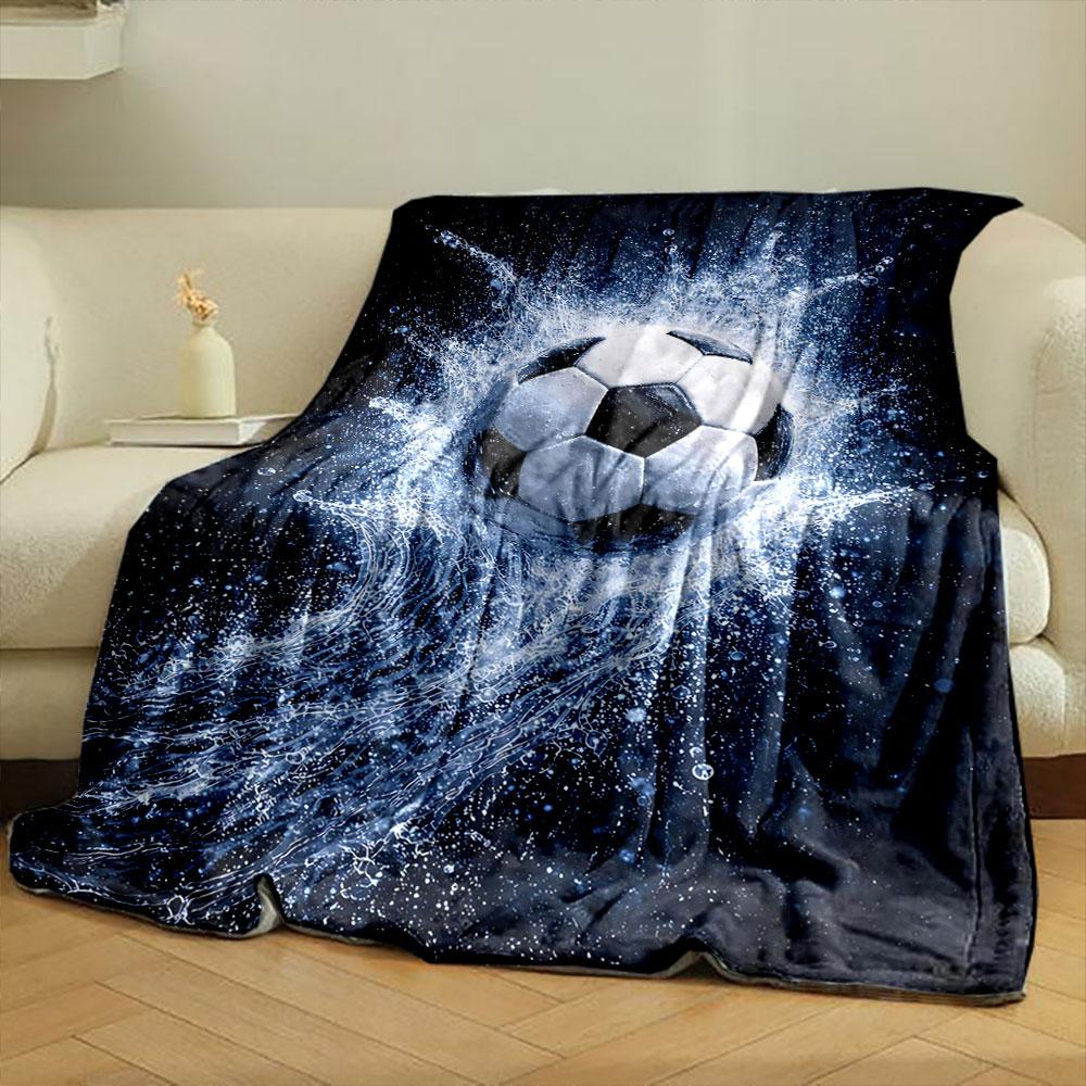 Soccer ball with dynamic water splash on a dark background. for all seasons blanket lunch break throw gift